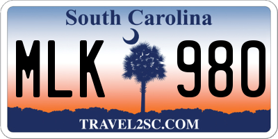 SC license plate MLK980