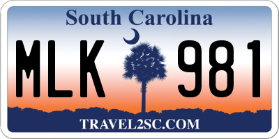 SC license plate MLK981