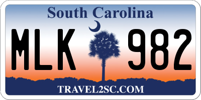 SC license plate MLK982