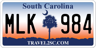 SC license plate MLK984