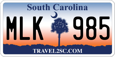 SC license plate MLK985