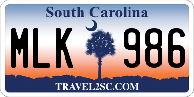SC license plate MLK986