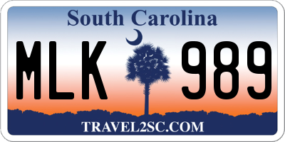 SC license plate MLK989