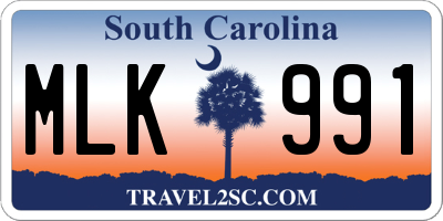 SC license plate MLK991
