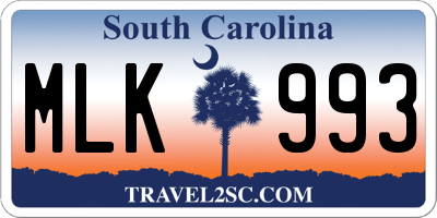 SC license plate MLK993