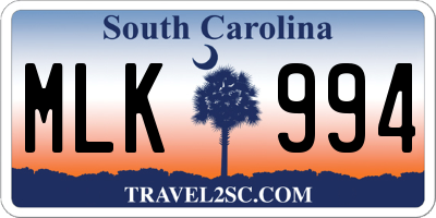 SC license plate MLK994