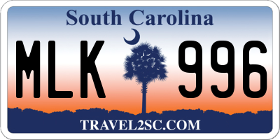 SC license plate MLK996