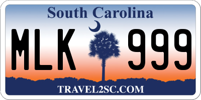 SC license plate MLK999