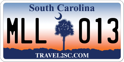 SC license plate MLL013