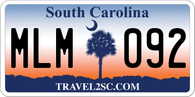SC license plate MLM092