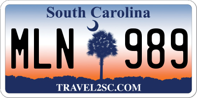 SC license plate MLN989