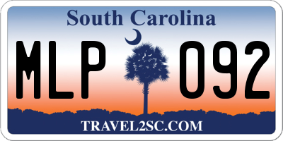 SC license plate MLP092