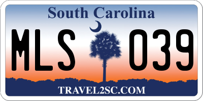 SC license plate MLS039