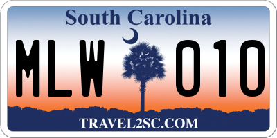 SC license plate MLW010