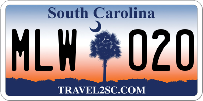 SC license plate MLW020