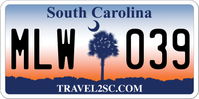 SC license plate MLW039