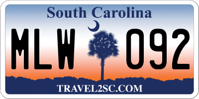 SC license plate MLW092