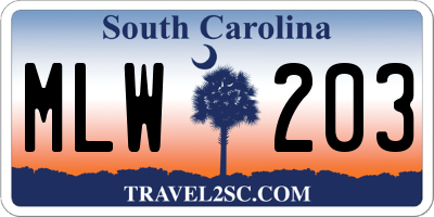SC license plate MLW203