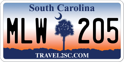 SC license plate MLW205