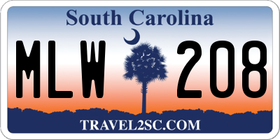 SC license plate MLW208