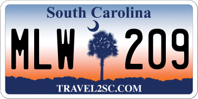 SC license plate MLW209