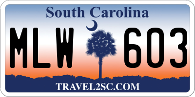 SC license plate MLW603