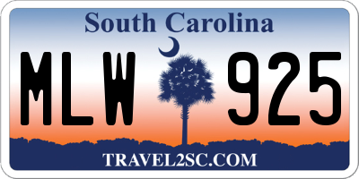 SC license plate MLW925
