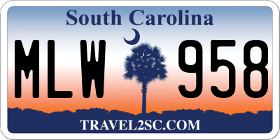 SC license plate MLW958