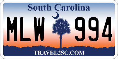 SC license plate MLW994