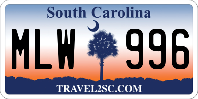 SC license plate MLW996