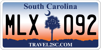 SC license plate MLX092