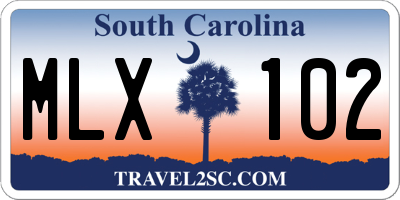 SC license plate MLX102