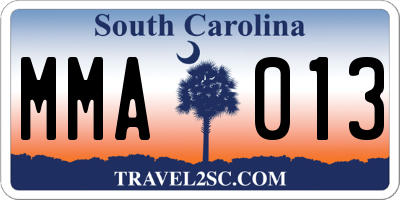 SC license plate MMA013