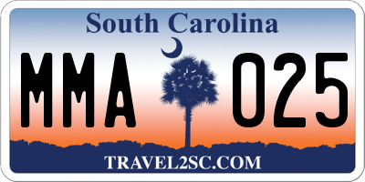 SC license plate MMA025