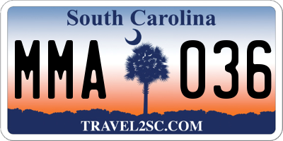 SC license plate MMA036