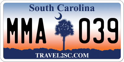 SC license plate MMA039