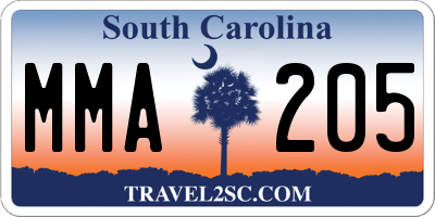 SC license plate MMA205