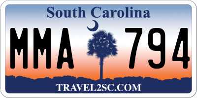 SC license plate MMA794