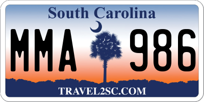 SC license plate MMA986