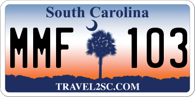 SC license plate MMF103