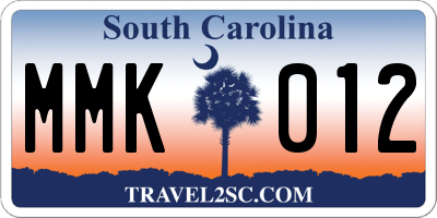 SC license plate MMK012