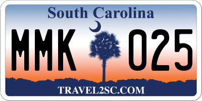 SC license plate MMK025