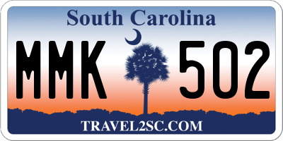 SC license plate MMK502