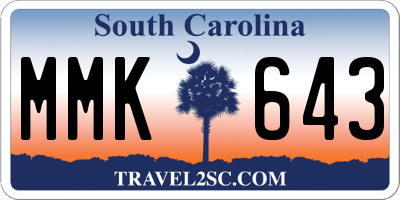 SC license plate MMK643