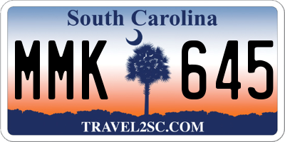 SC license plate MMK645