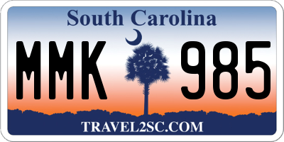 SC license plate MMK985