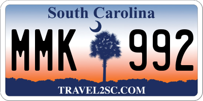SC license plate MMK992