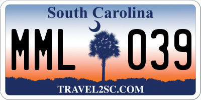 SC license plate MML039