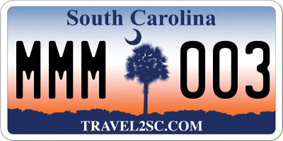 SC license plate MMM003