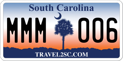 SC license plate MMM006